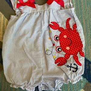 Navy striped crab romper